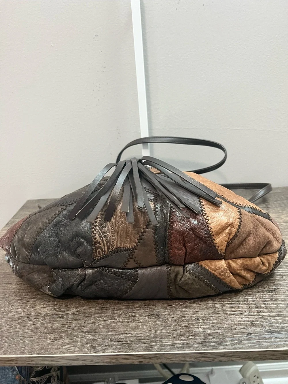 Patchwork Leather Shoulder Bag in Mixed Brown Tones